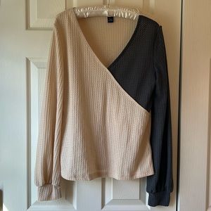 SHEIN Cream and Grey Color Block Sweater
